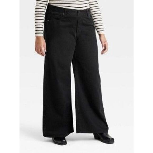 Universal Thread Mid-Rise Super Wide Leg Black Jeans Size 26 - Picture 1 of 14
